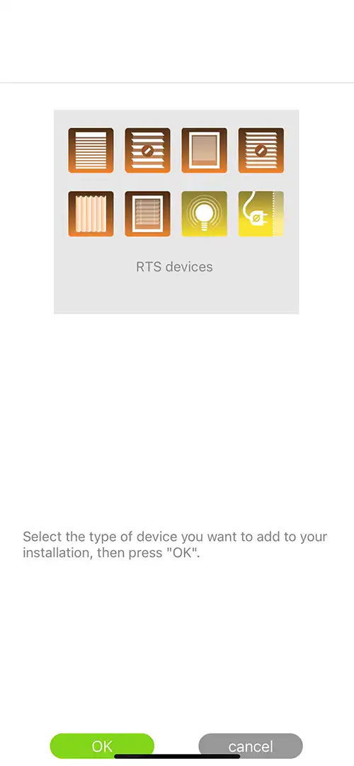 Setup Blinds on Connexoon App: Device Type Ok Screen
