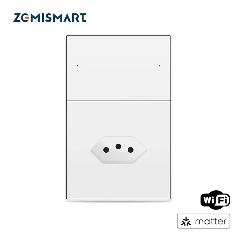 Zemismart Matter over WiFi 10A Brazil Socket with 2 Gang Light Switch ZMS3