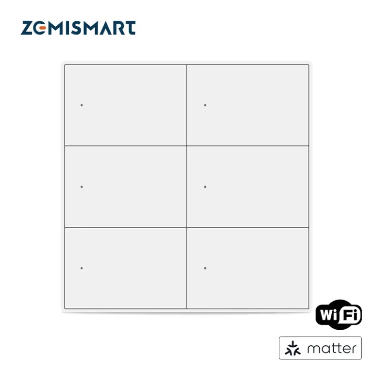 Zemismart Matter over WiFi 6-Gang Smart Wall Light Switch Neutral Required with Big Button ZM606-6