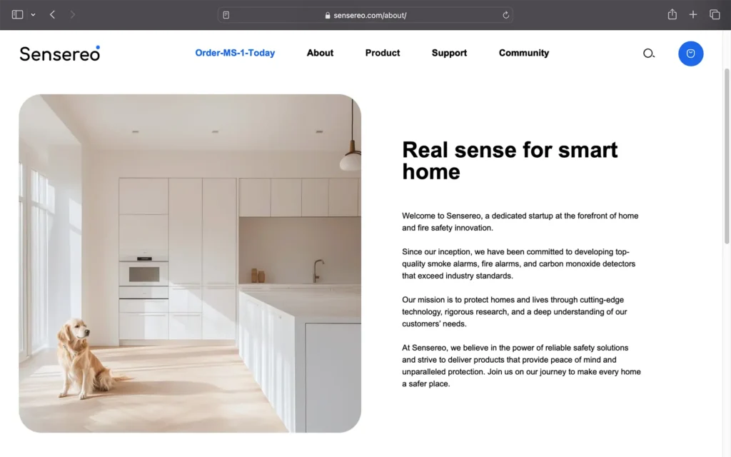 About Us page on Sensereo's website