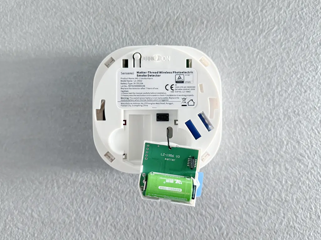 Sensereo MS-1's removable back panel housing the Matter over Thread module