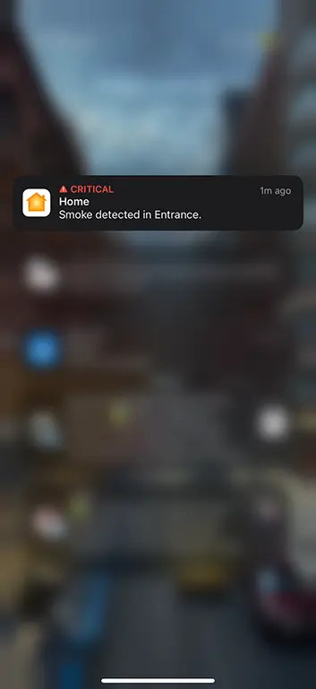 Sensereo MS-1 smoke detection alert from Apple Home