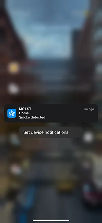 Sensereo MS-1 smoke detection alert from SmartThings