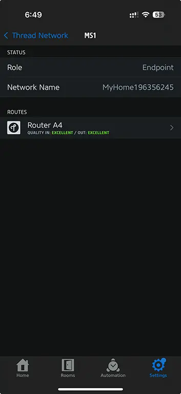 Sensereo MS-1 Thread Network details in the Eve app