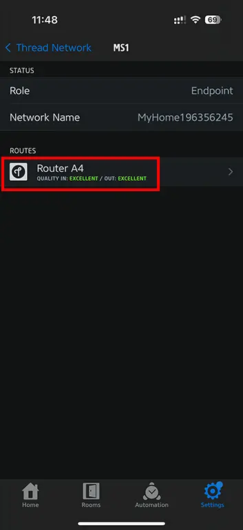 Sensereo MS-1 Thread network quality on the Eve app
