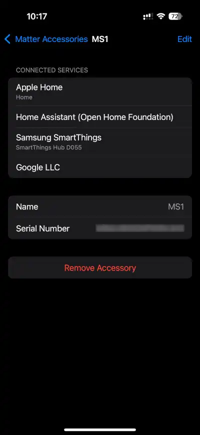 Remove Matter device from Apple Home - Step 3.1