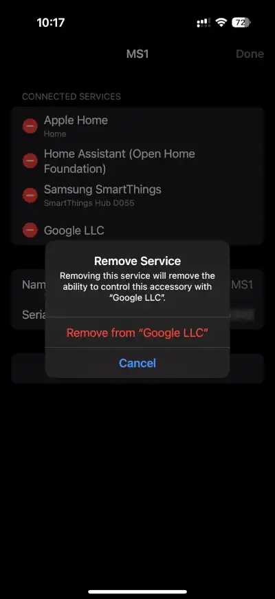 Remove Matter device from Apple Home - Step 3.4