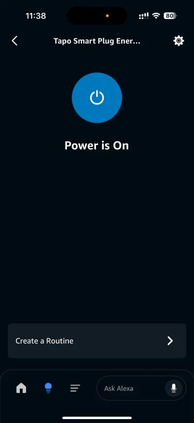 Tapo P110M control screen on Alexa