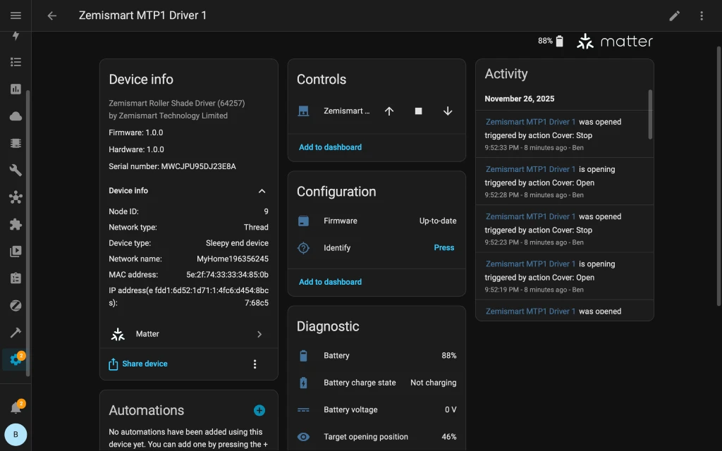 Zemismart MTP1 entities in Home Assistant