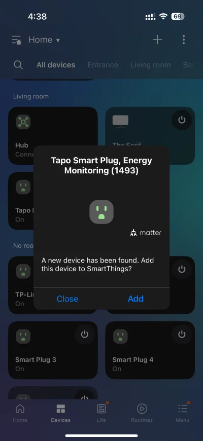 Tapo P110M auto detected on SmartThings