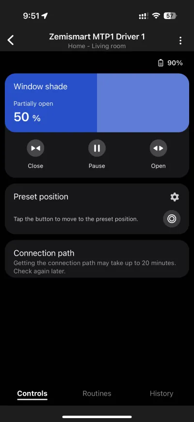 Zemismart MTP1 device control screen in SmartThings