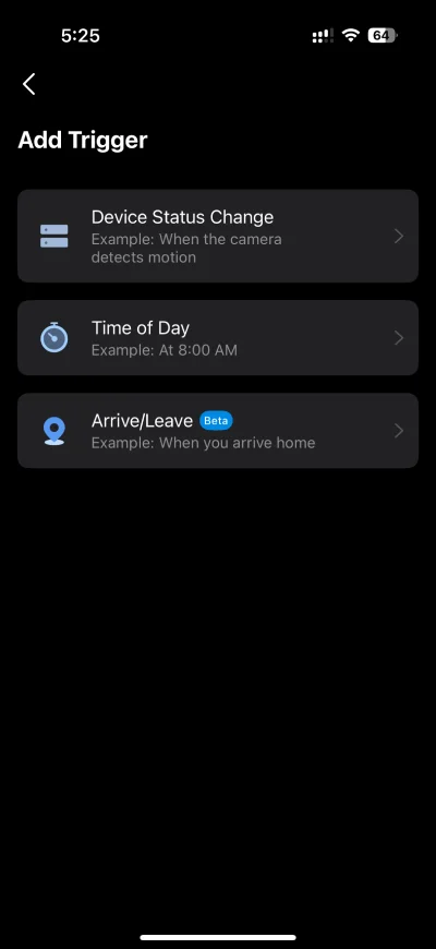 Add automation triggers in Tapo app