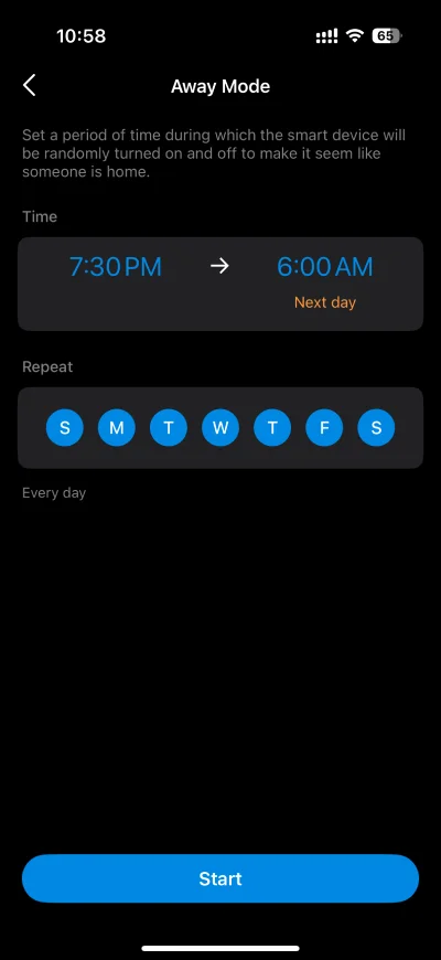 Set away mode for Tapo P110M in the Tapo app