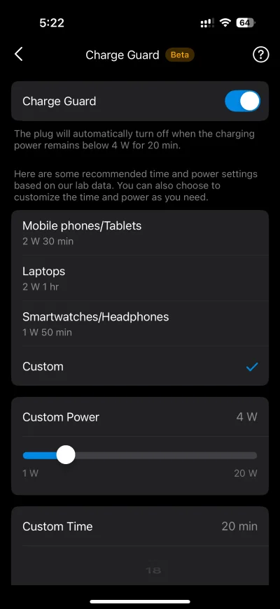 Charge Guard feature in Tapo app