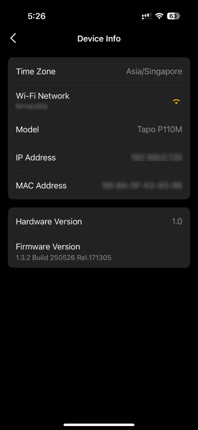 Tapo P110M device info