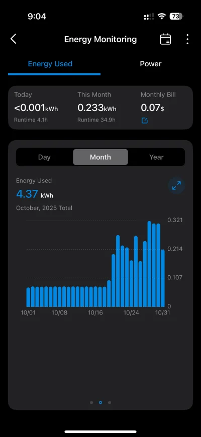 Tapo P110M energy used screen
