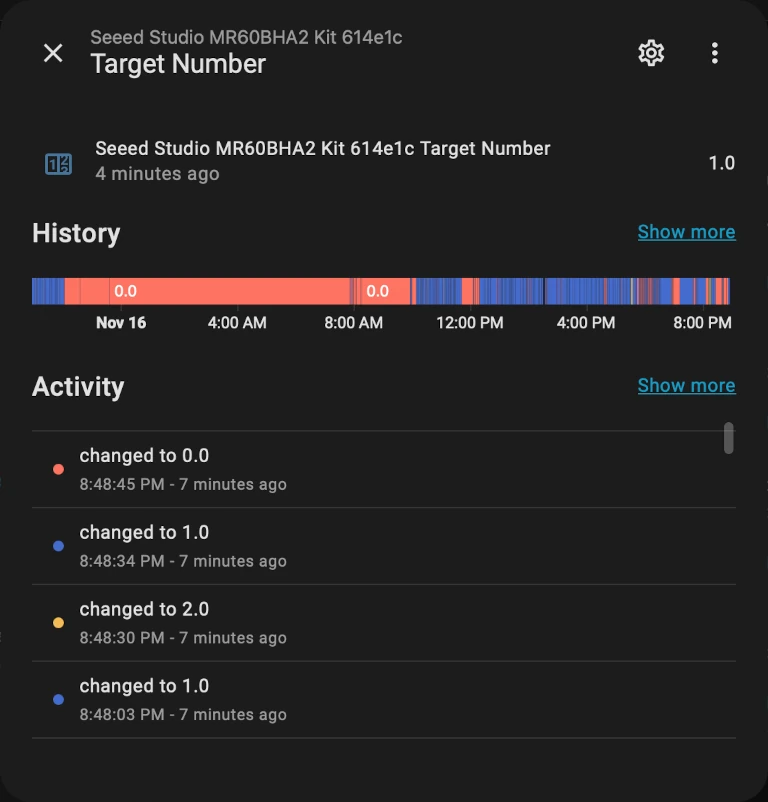 XIAO MR60BHA2 sensor target number indicates number of persons detected
