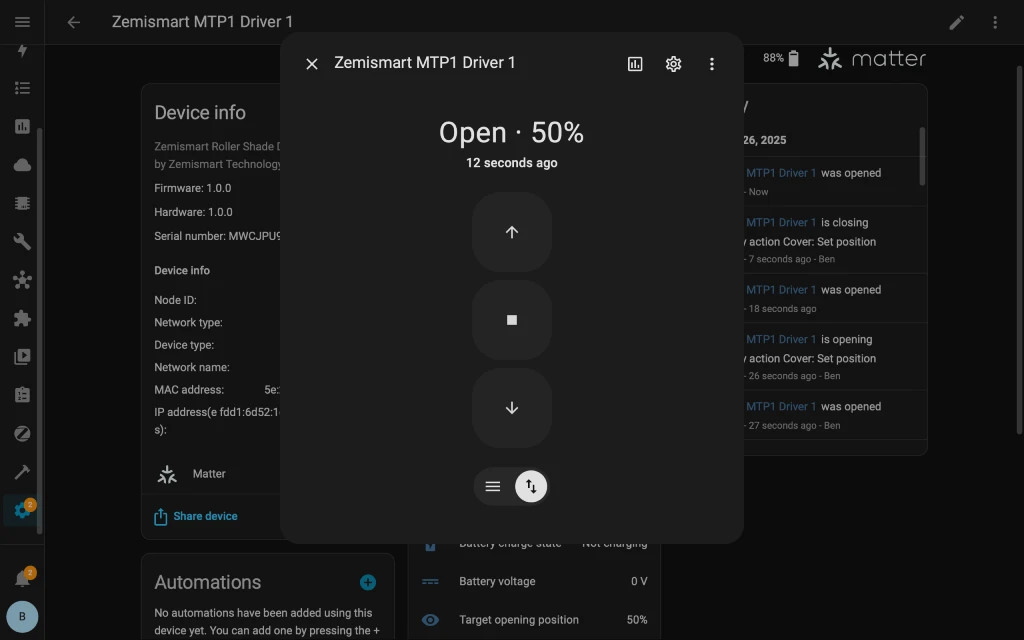 Zemismart MTP1 control buttons in Home Assistant