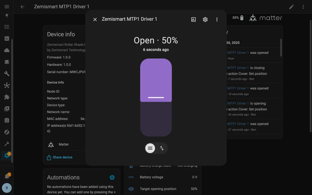Zemismart MTP1 control slider in Home Assistant