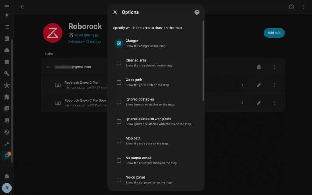 Map configuration options within the Home Assistant Roborock integration