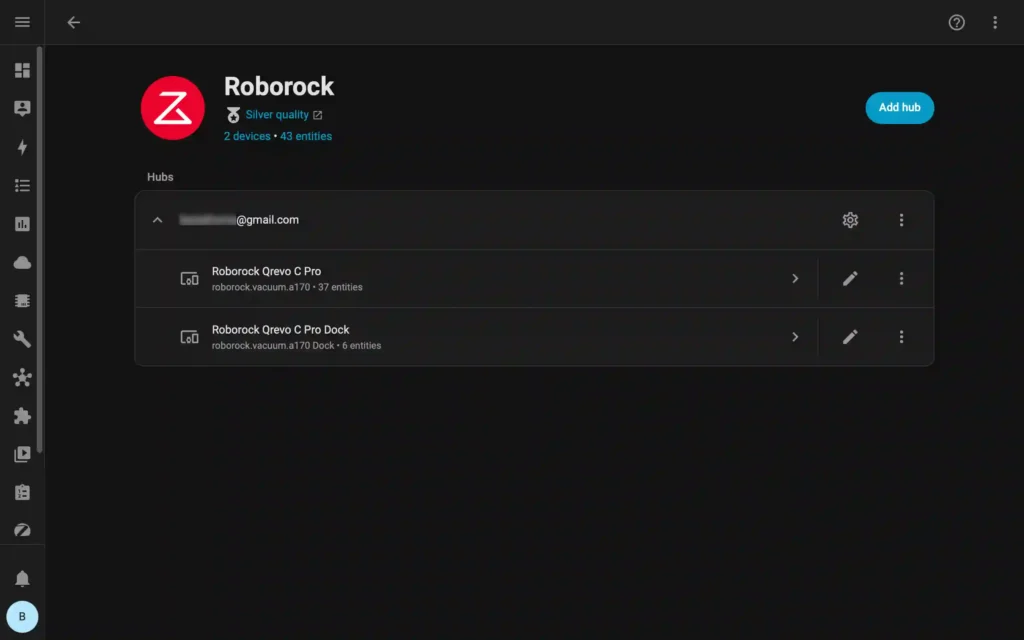 Roborock Qrevo C Pro robot and dock appear as separate devices in the Home Assistant integration screen