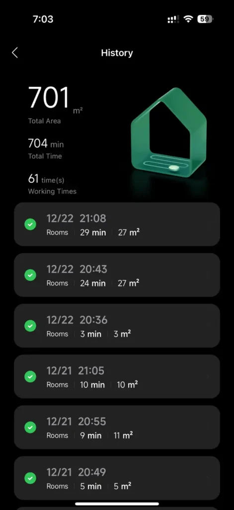 Roborock App cleaning history