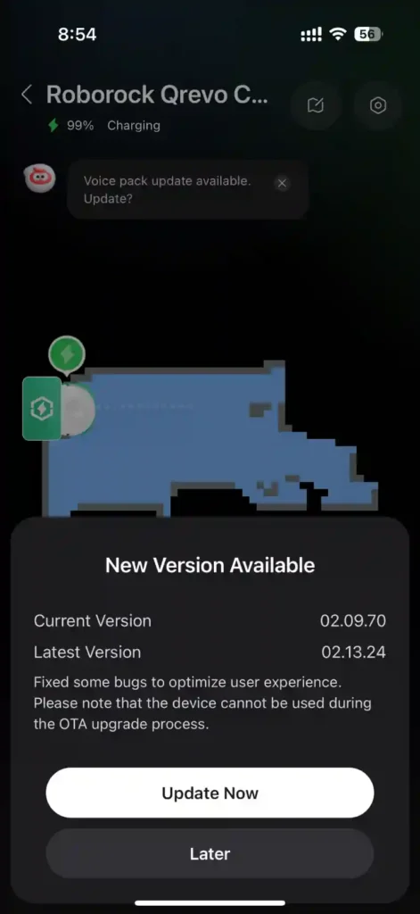 Qrevo C Pro firmware update on Roborock App