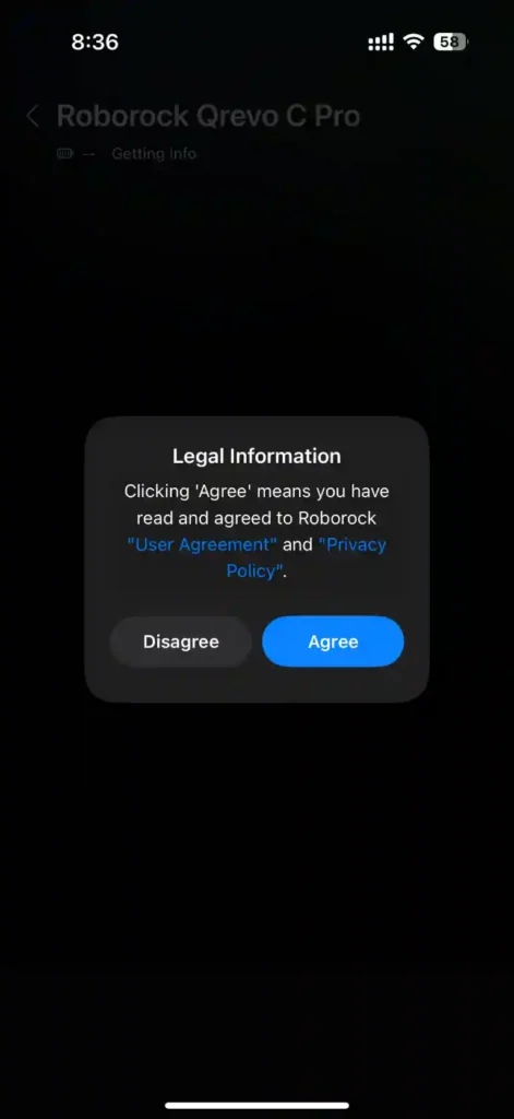 Legal agreement on Roborock App
