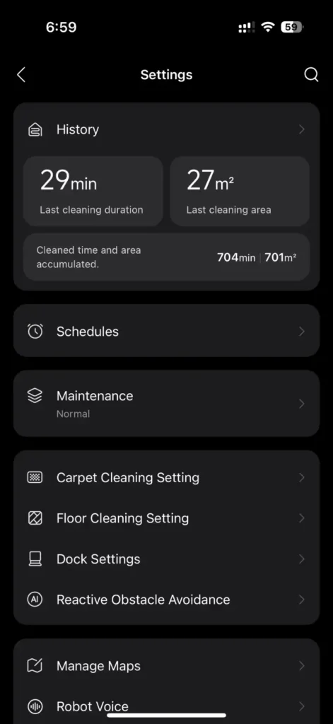 Roborock App settings (1 of 2)