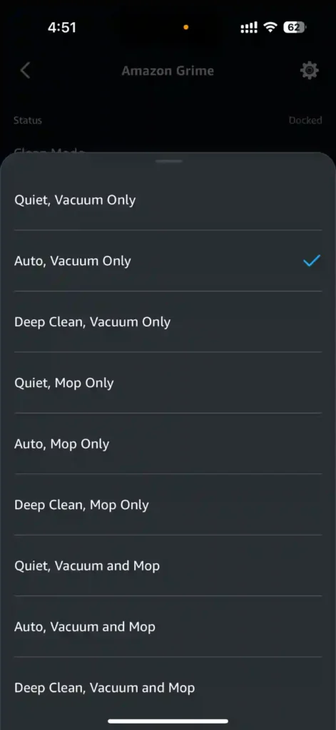 Roborock Qrevo C Pro Alexa clean mode selection