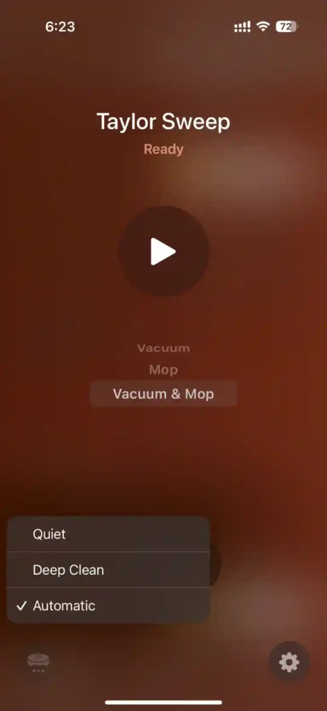 Roborock Qrevo C Pro suction power selection in Apple Home