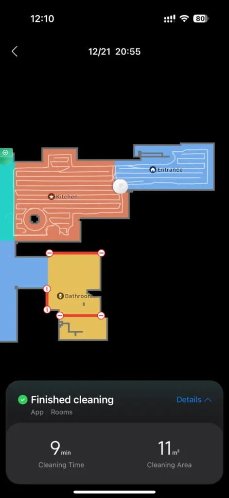 Roborock Qrevo C Pro cleaning path without obstacles