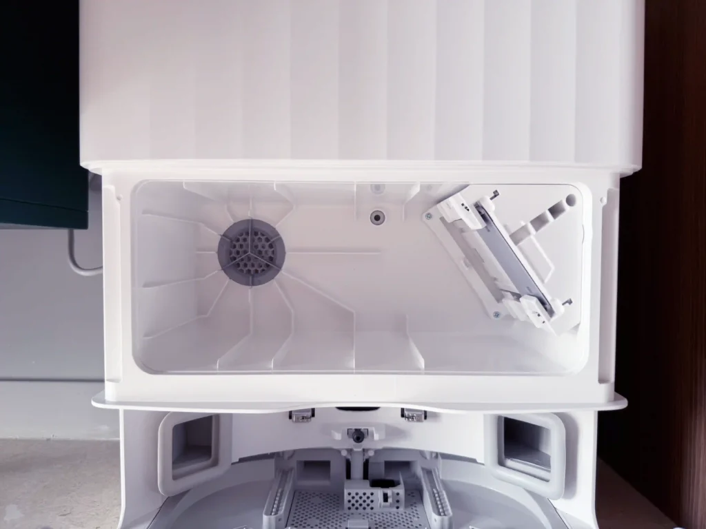 Roborock Qrevo C Pro docking station with dust bag removed