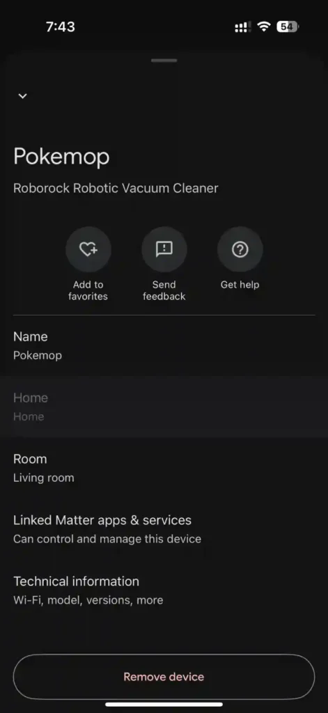 Roborock Qrevo C Pro Google Home settings