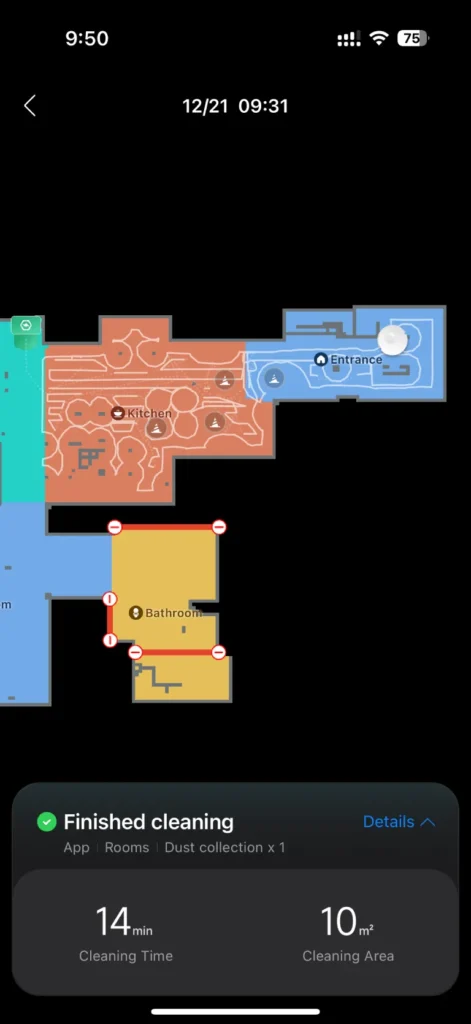 Roborock Qrevo C Pro obstacle avoidance test cleaning path screen on the Roborock App