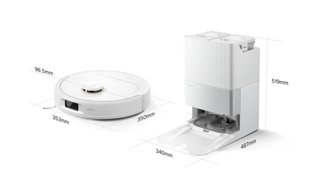 Roborock Qrevo C Pro robot vacuum and docking station dimensions