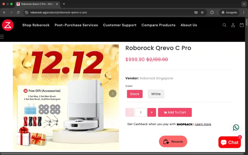 Roborock Qrevo C Pro Singapore retail and discounted price during 12.12 sale