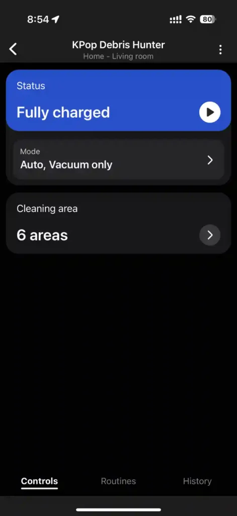 Roborock Qrevo C Pro controls on SmartThings