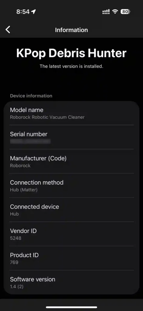 Roborock Qrevo C Pro information on SmartThings