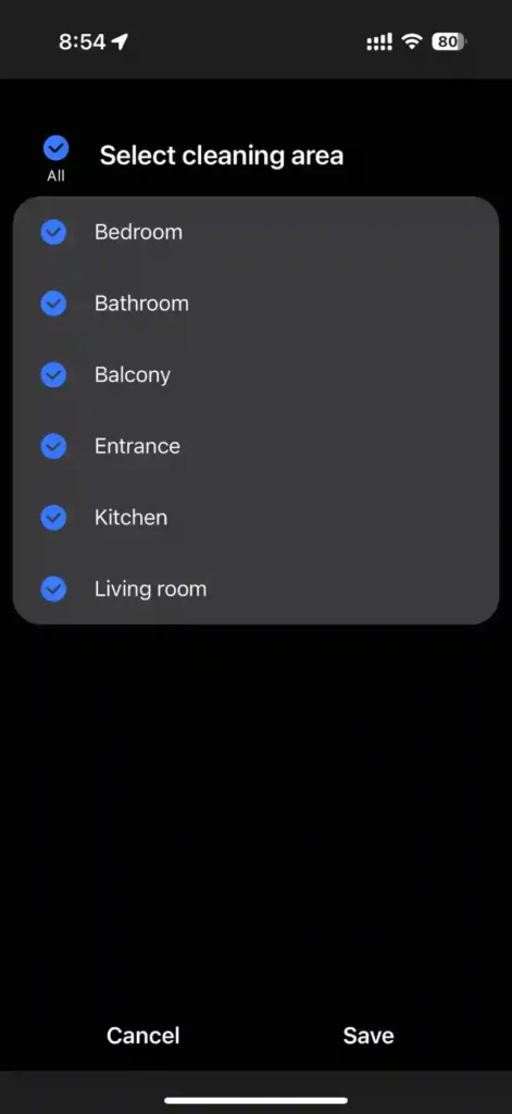 Roborock Qrevo C Pro room selection on SmartThings