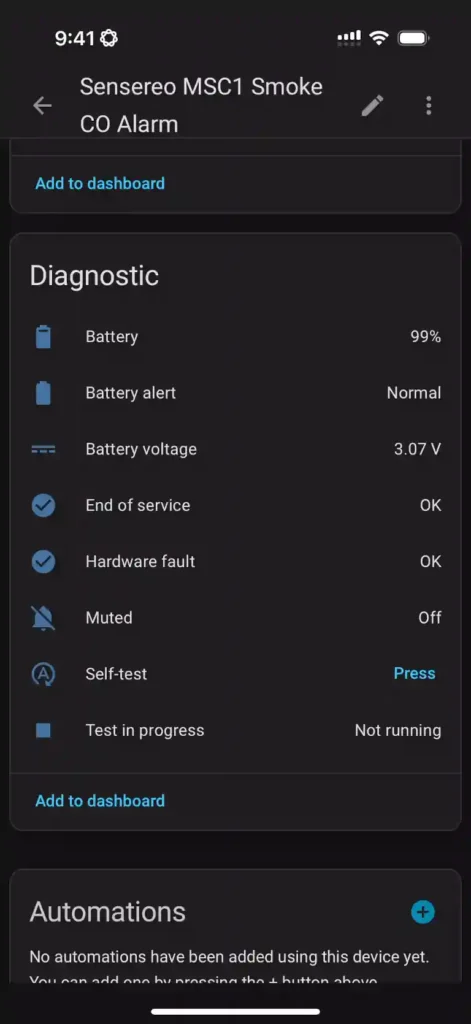 Sensereo MSC-1 Diagnostic Sensors in Home Assistant