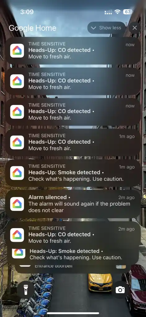 Google Home notifications Sensereo MSC-1 smoke and carbon monoxide detected