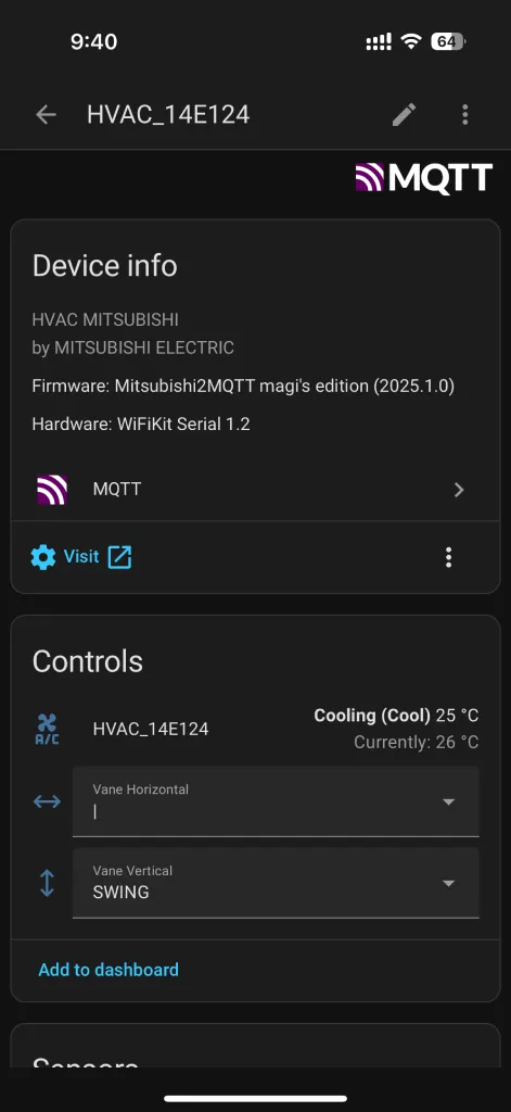 Home Assistant device info for Spacemate smart air-conditioner module