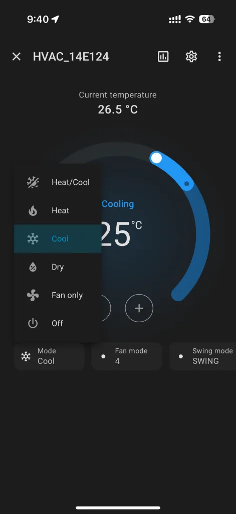 Home Assistant device mode selection for Spacemate smart air-conditioner module