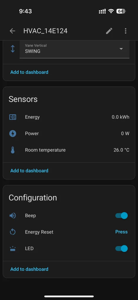 Home Assistant device sensors and configuration for Spacemate smart air-conditioner module