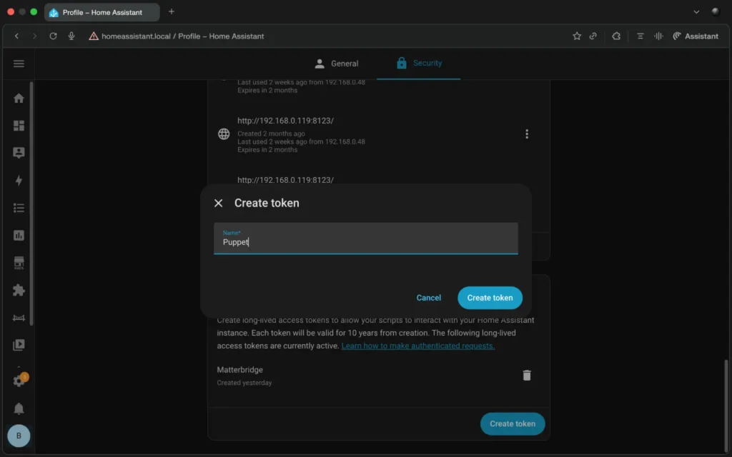 Create Home Assistant long-lived access token