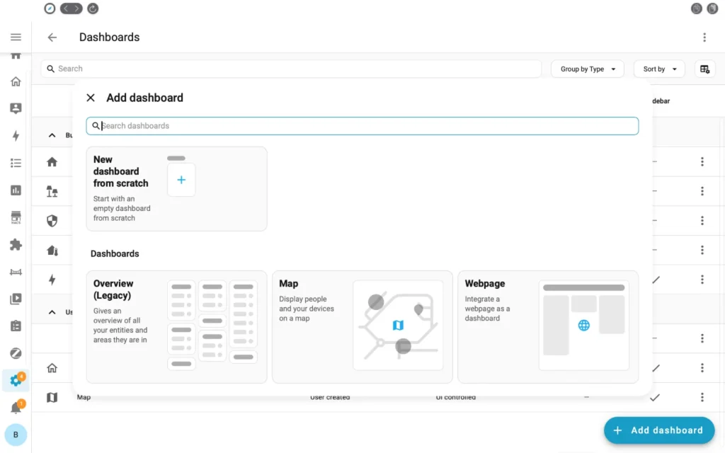 Add dashboard screen in Home Assistant