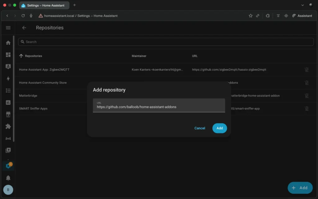 Add repository to Home Assistant App store