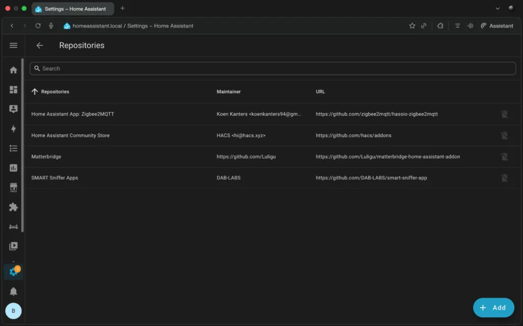 Home Assistant App store repositories