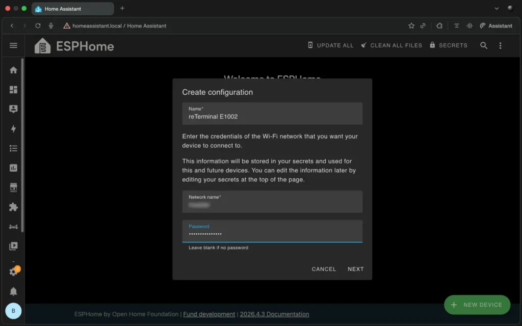 Home Assistant ESPHome app create new device configuration